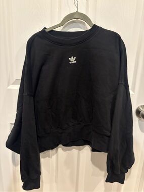 Adidas Originals Black Cropped Trefoil Sweatshirt - Size Small